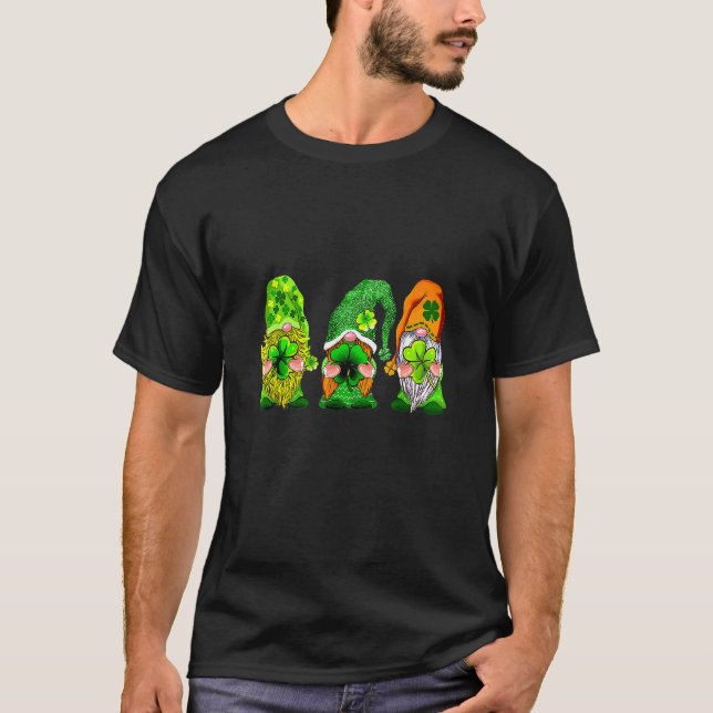 St Patrick's Day Three Gnomes Shamrock T-Shirt (Front)