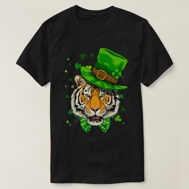 St Patricks Day Tiger Shamrock Tiger Lover Irish  T-Shirt (Design Front)
