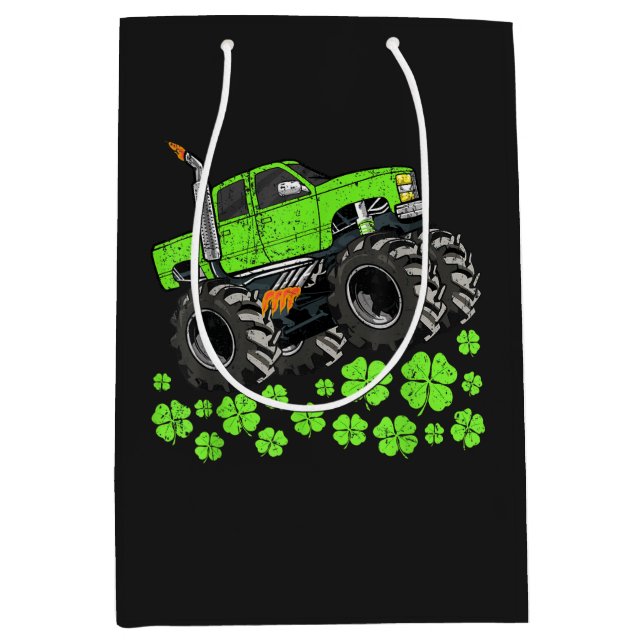 St Patricks Day Toddler Lucky Monster Truck Medium Gift Bag (Front)