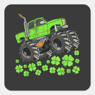 St Patricks Day Toddler Lucky Monster Truck Square Sticker