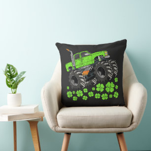St Patricks Day Toddler Lucky Monster Truck Throw Pillow