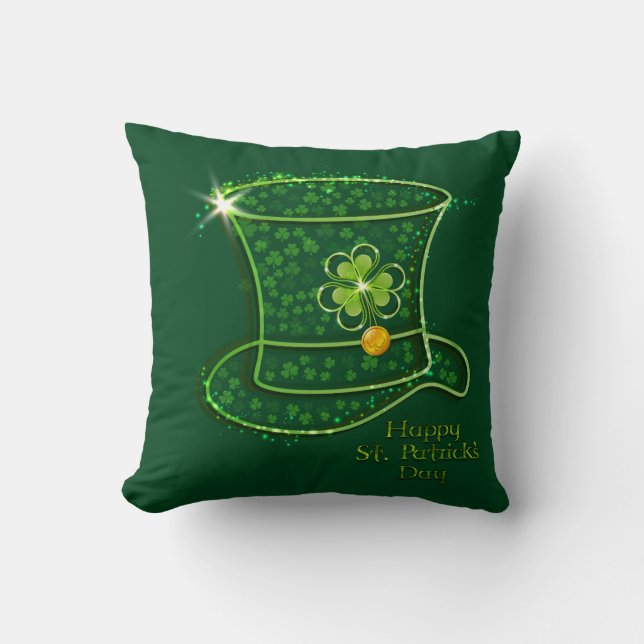 St. Patrick's Day Top Hat & Coins Throw Pillow (Front)