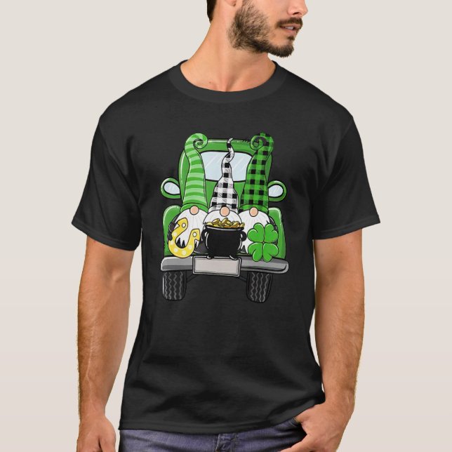 St Patrick's Day Trucks Gnomes Plaid Pot Of Gold H T-Shirt (Front)