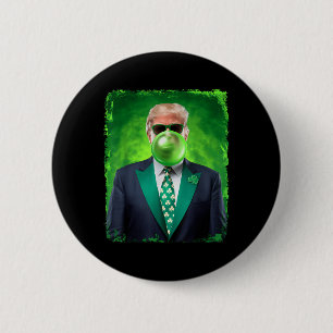 St Patricks Day Trump 47th President Blowing 2 Inch Round Button