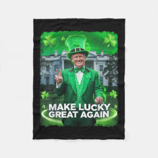 St Patricks Day Trump Leprechaun Hat Make Lucky Fleece Blanket