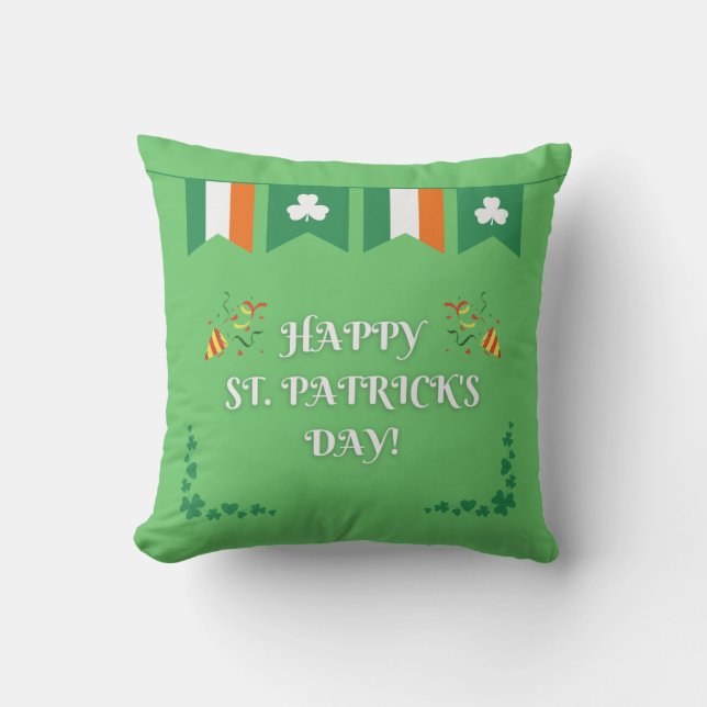 St. Patrick's Day Typography Green Throw Pillow (Front)