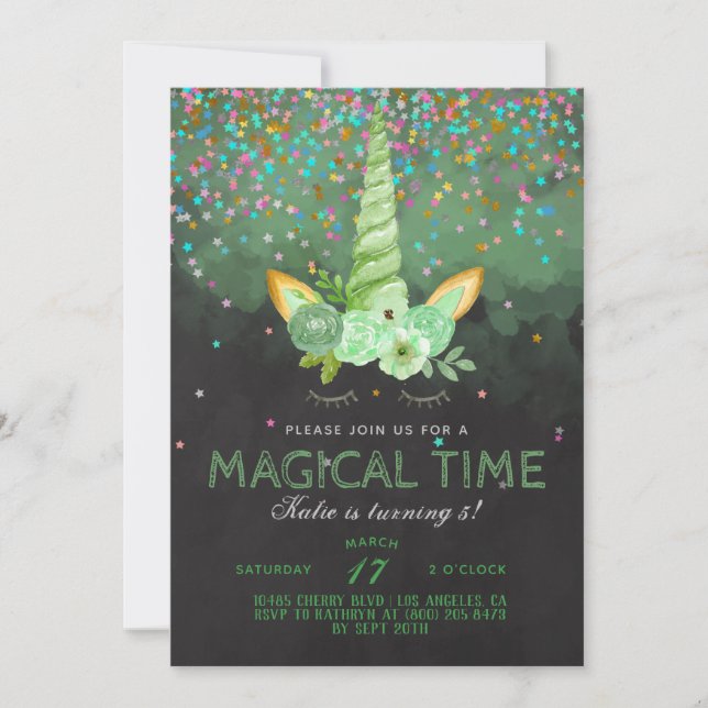 St. Patrick's Day Unicorn Birthday Invitation (Front)