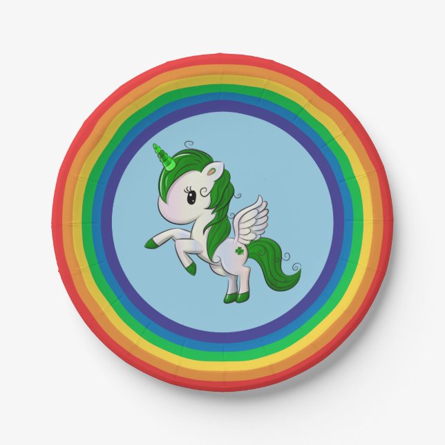 St. Patrick's Day Unicorn Pegasus Paper Plate (Front)