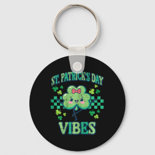 St Patricks Day Vibes Clover Saint Pattys Girls Ki Keychain