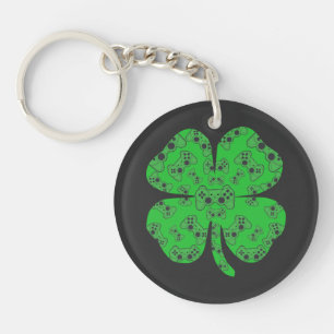 St Patricks Day Video Game Controller Shamrock  Keychain
