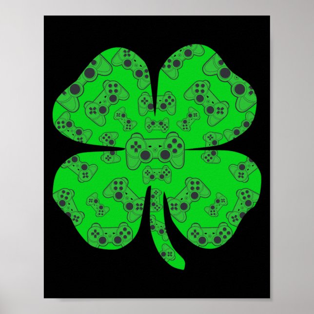 St Patricks Day Video Game Controller Shamrock T S Poster (Front)