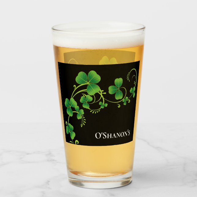St. Patricks Day Vine & Clover Glass-Custom Name Glass (Front Filled)