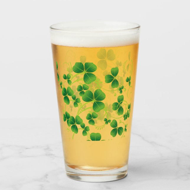 St. Patricks Day Vine & Shamrock Clovers Glass (Front Filled)