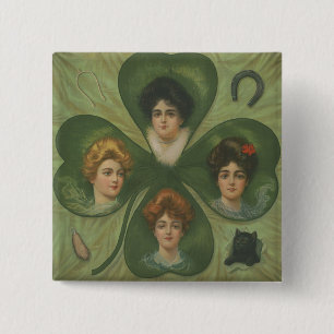 St. Patrick's Day Vintage Clover Lady Luck Art 2 Inch Square Button