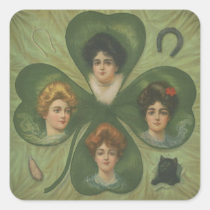 St. Patrick's Day Vintage Clover Lady Luck Art Square Sticker