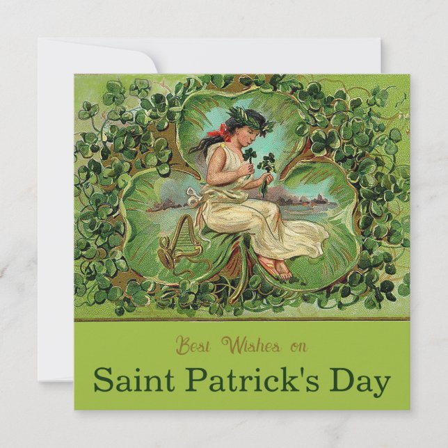 St. Patrick's Day Vintage Girl with Shamrocks  Card (Front)