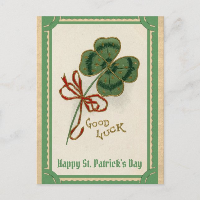 St Patricks Day Vintage Good Luck Shamrock Postcard (Front)