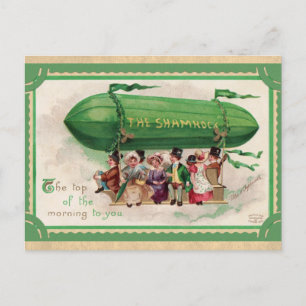 St Patricks Day Vintage Irish Shamrock Blimp Postcard