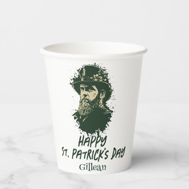 St. Patrick's Day vintage Shamrock personalize Paper Cups (Front)