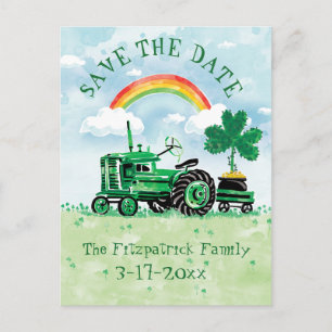 St. Patrick's Day Vintage Tractor Save the Date Announcement Postcard