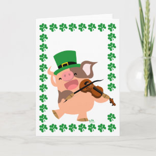 St Patrick's Day violinist pig greeting card