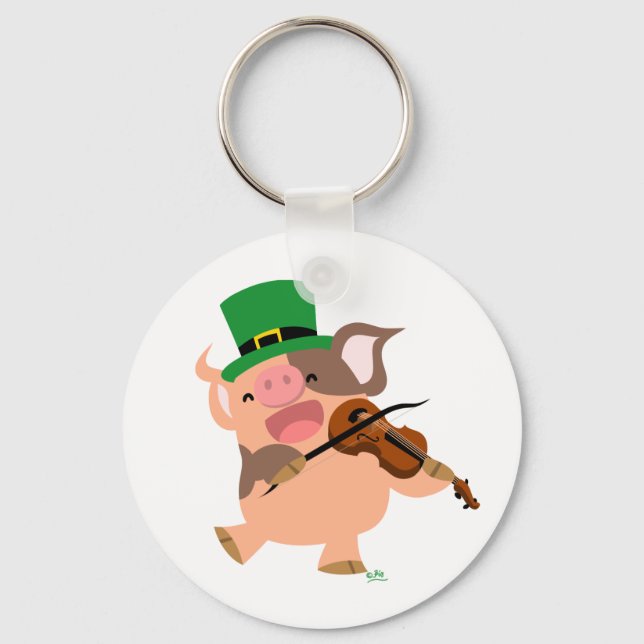 St Patrick's Day violinist pig keychain (Front)