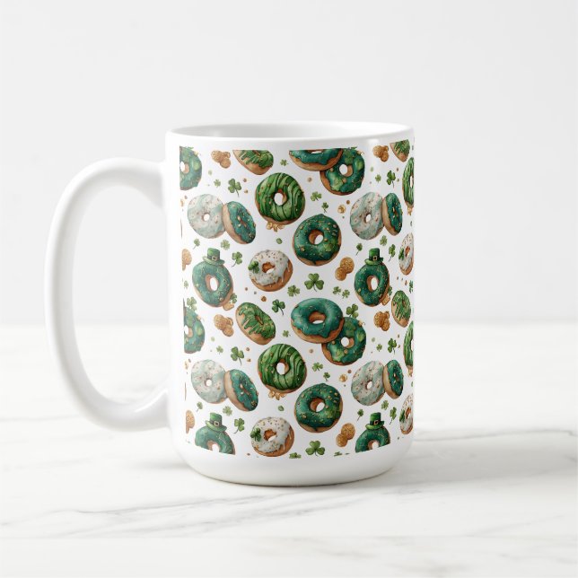 St Patricks Day Watercolor Donut & Shamrock Coffee Mug (Left)