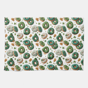 St Patricks Day Watercolor Donut & Shamrock Kitchen Towel
