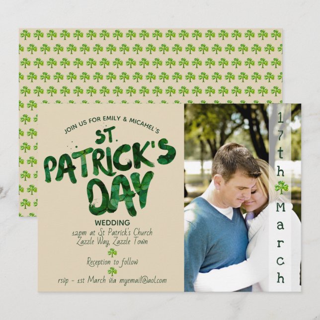 St Patrick's Day WEDDING Invitation - ADD PHOTO (Front/Back)
