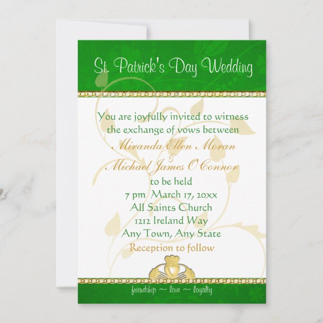 St. Patrick's Day Wedding Invitation  Claddaugh (Front)