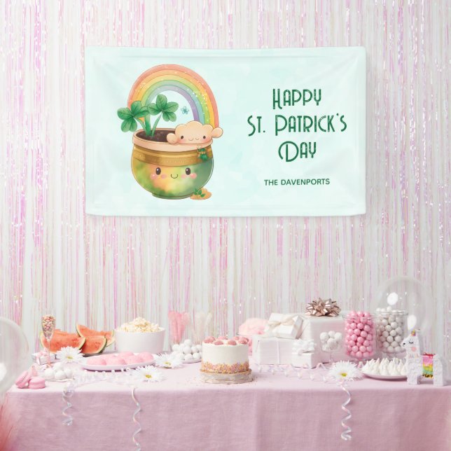 St. Patrick's Day Whimsical Rainbow & Clover Party Banner (Party)