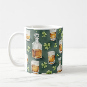 St. Patrick's Day Whiskey and Shamrocks Pattern Coffee Mug