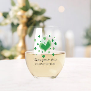 St Patrick's Day wine glass with green clovers