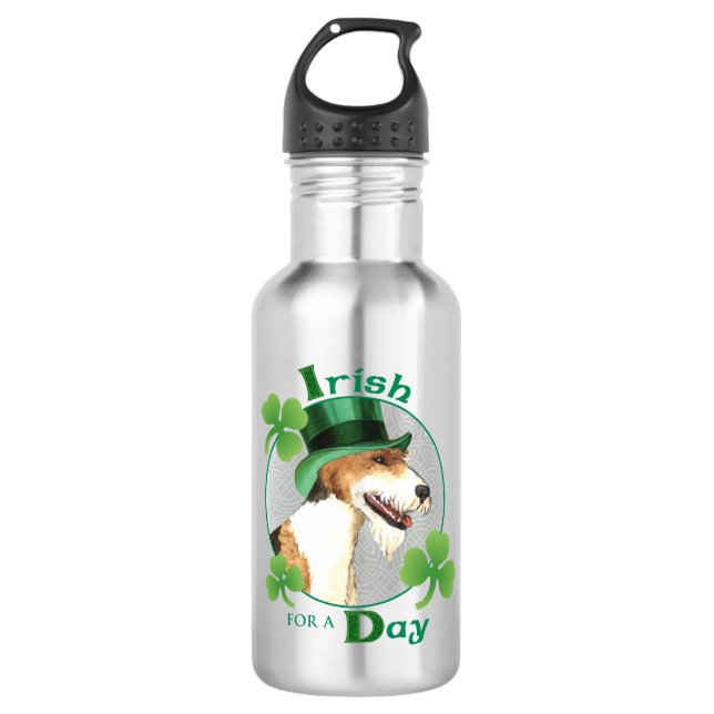 St. Patrick's Day Wire Fox Terrier 532 Ml Water Bottle (Front)