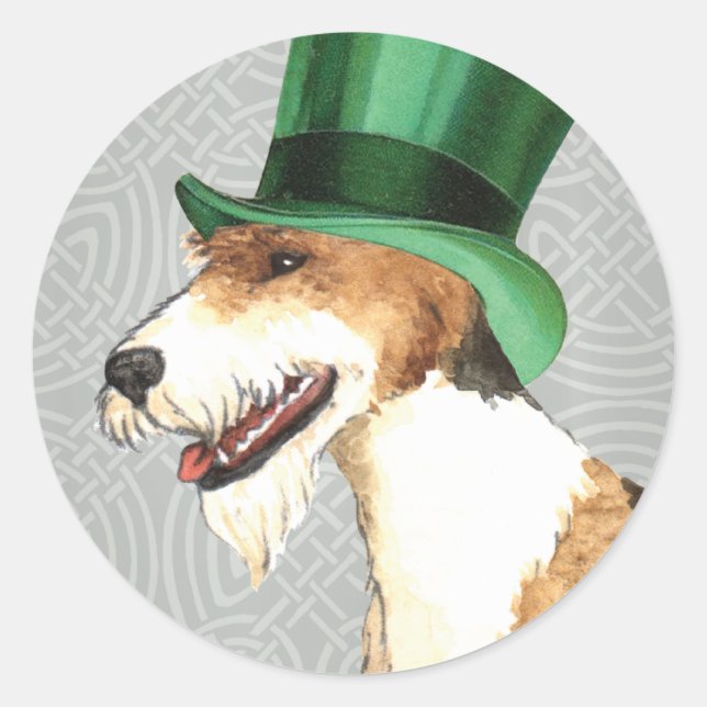 St. Patrick's Day Wire Fox Terrier Classic Round Sticker (Front)