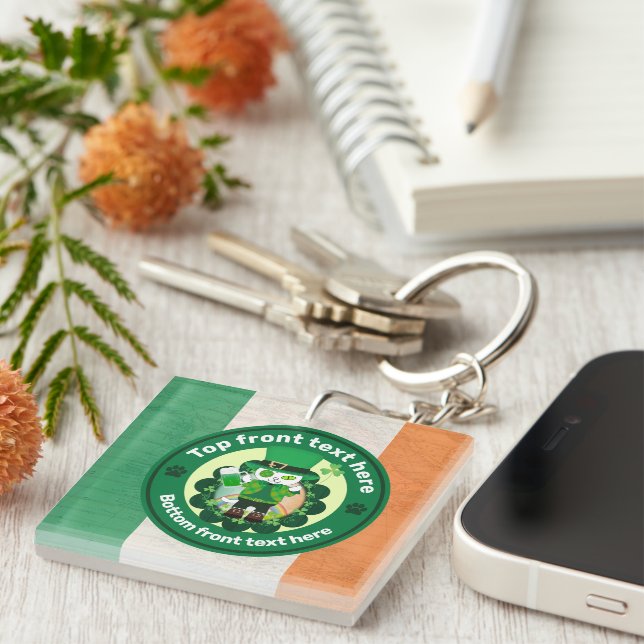 St. Patrick's Day with a Lucky One-Eyed Cat Keychain (Front Right)