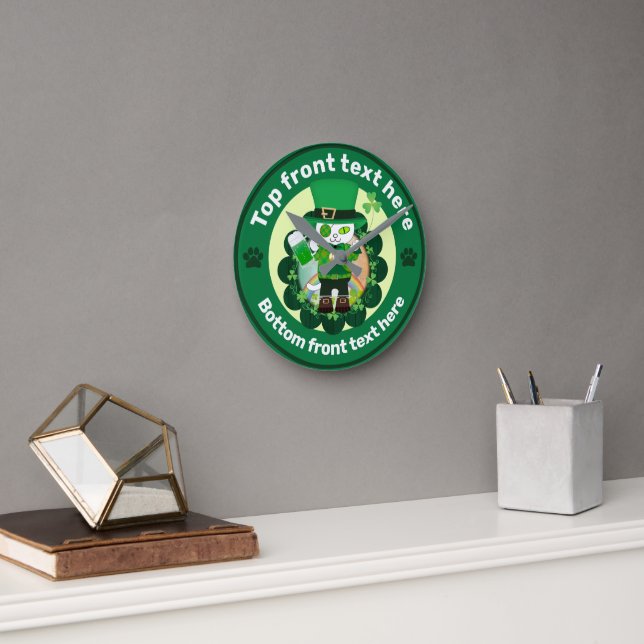 St. Patrick's Day with a Lucky One-Eyed Cat Round Clock (Office)