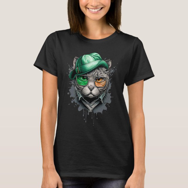 St Patricks Day with Irish Cat T-Shirt (Front)