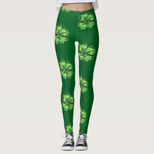  St. Patrick's Day  with shamrocks on green Leggings
