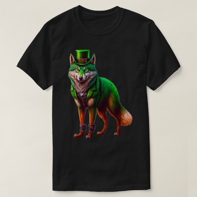 St Patricks Day Wolf Wolf Lover Irish Men Women  T-Shirt (Design Front)