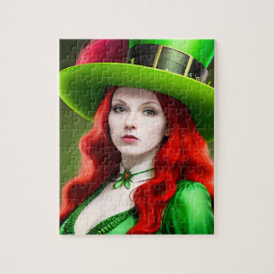 St. Patricks Day Woman in Green Tophat Jigsaw Puzzle