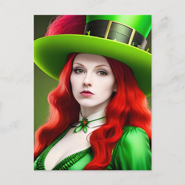 St. Patricks Day Woman in Green Tophat Postcard (Front)