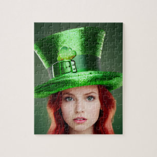 St. Patricks Day Woman in Tophat Jigsaw Puzzle