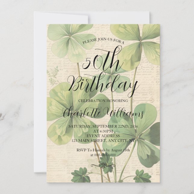 St Patrick's Day Women 50th Birthday Invitation (Front)