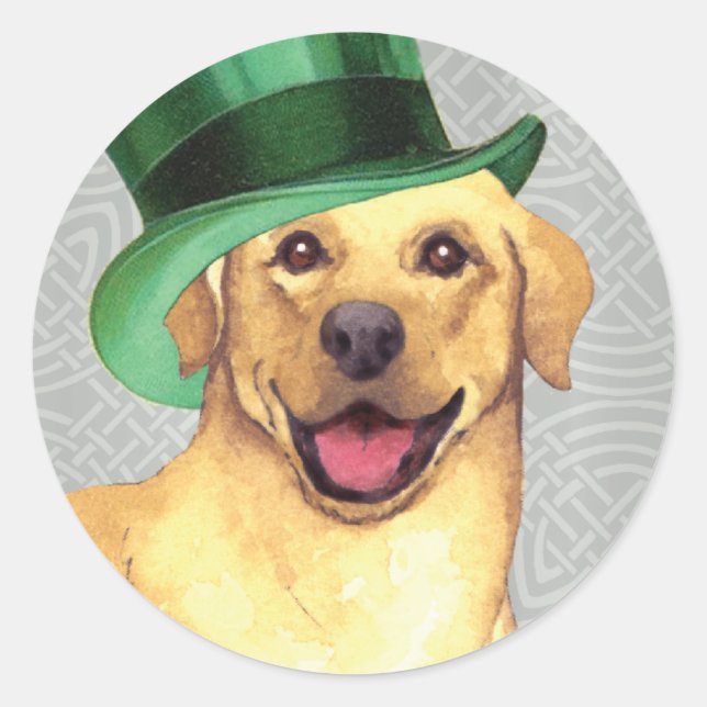 St. Patrick's Day Yellow Lab Classic Round Sticker (Front)