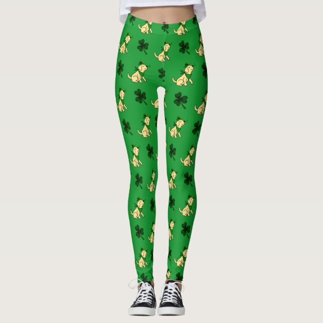 St. Patrick's Day Yellow Labrador Puppy Leggings (Front)