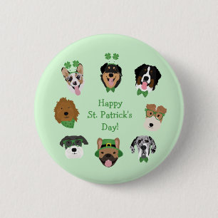 St Patricks Dog Face Pattern 2 Inch Round Button