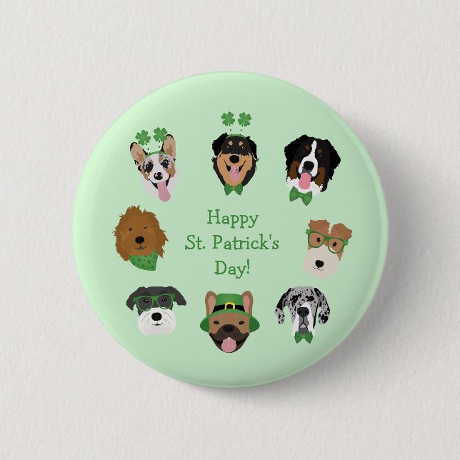 St Patricks Dog Face Pattern 2 Inch Round Button (Front)