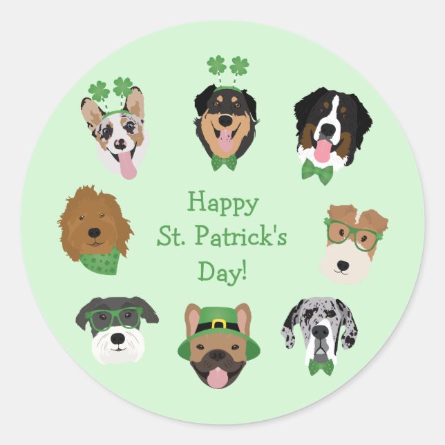 St Patricks Dog Face Pattern Classic Round Sticker (Front)