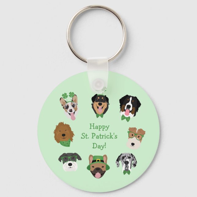 St Patricks Dog Face Pattern Keychain (Front)